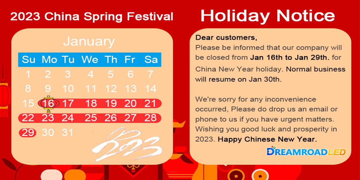 Dreamroad LED 2023 china spring festival holiday notice